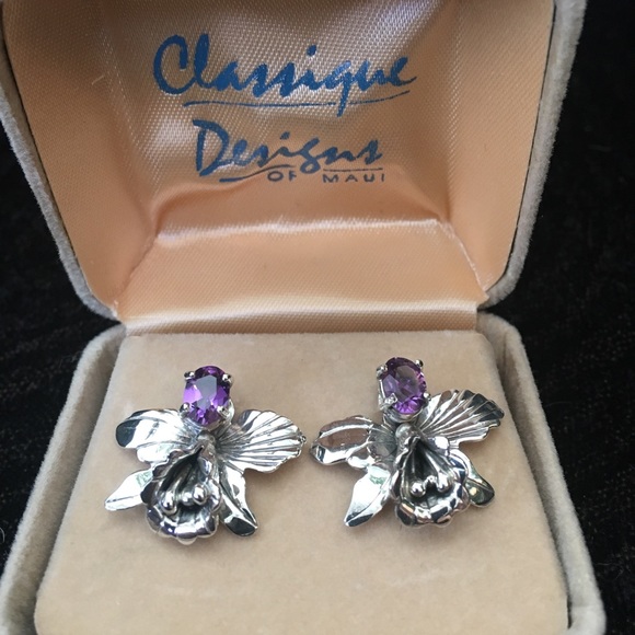 Sterling and Amethyst earrings from Maui - Picture 2 of 4